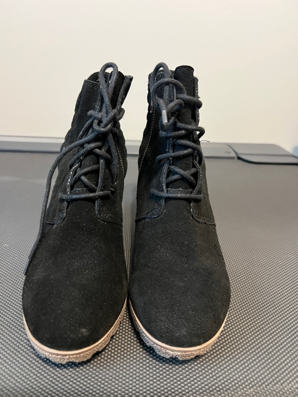 MIA Black Quilted Lace-Up Wedge Ankle Booties - Picture 6 of 6